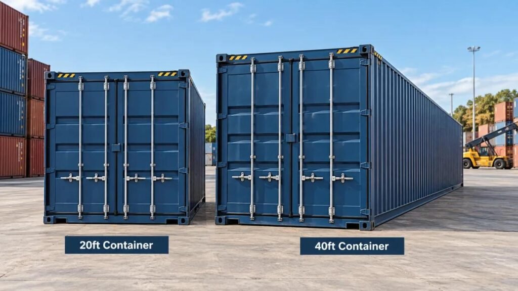 Modern 20 foot and 40 foot container at port